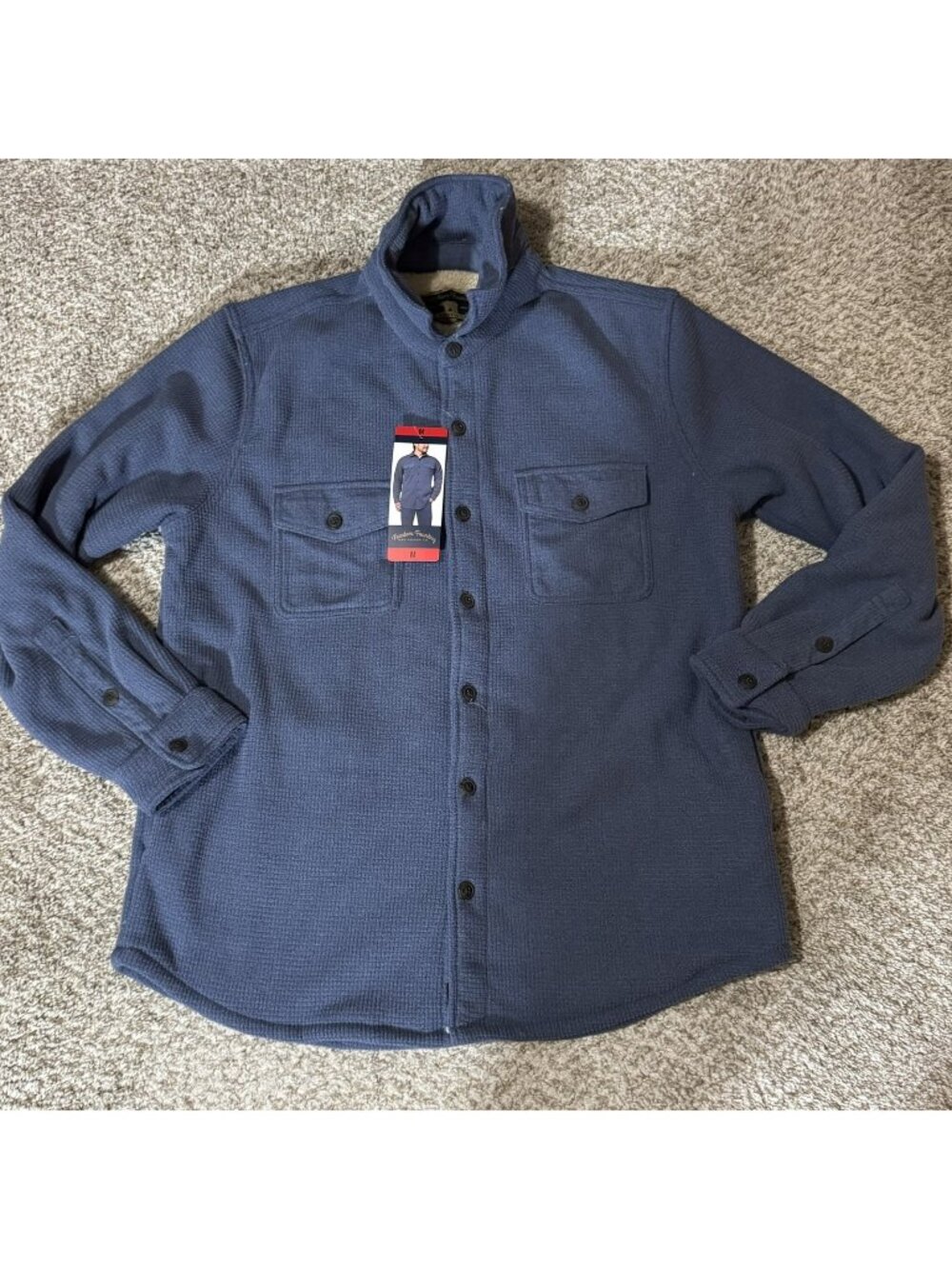 Freedom Foundry Shirt Shaket Men's Medium Blue Textured Fleece Sherpa Lined